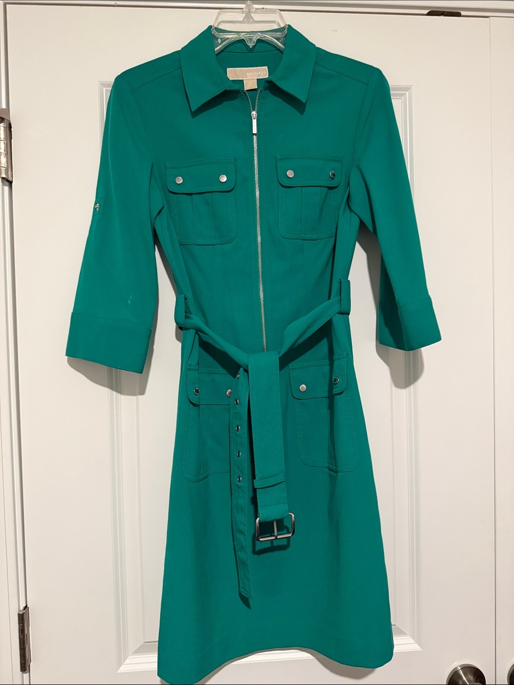 Women’s Teal Zip-Front Shirt Dress with Belt